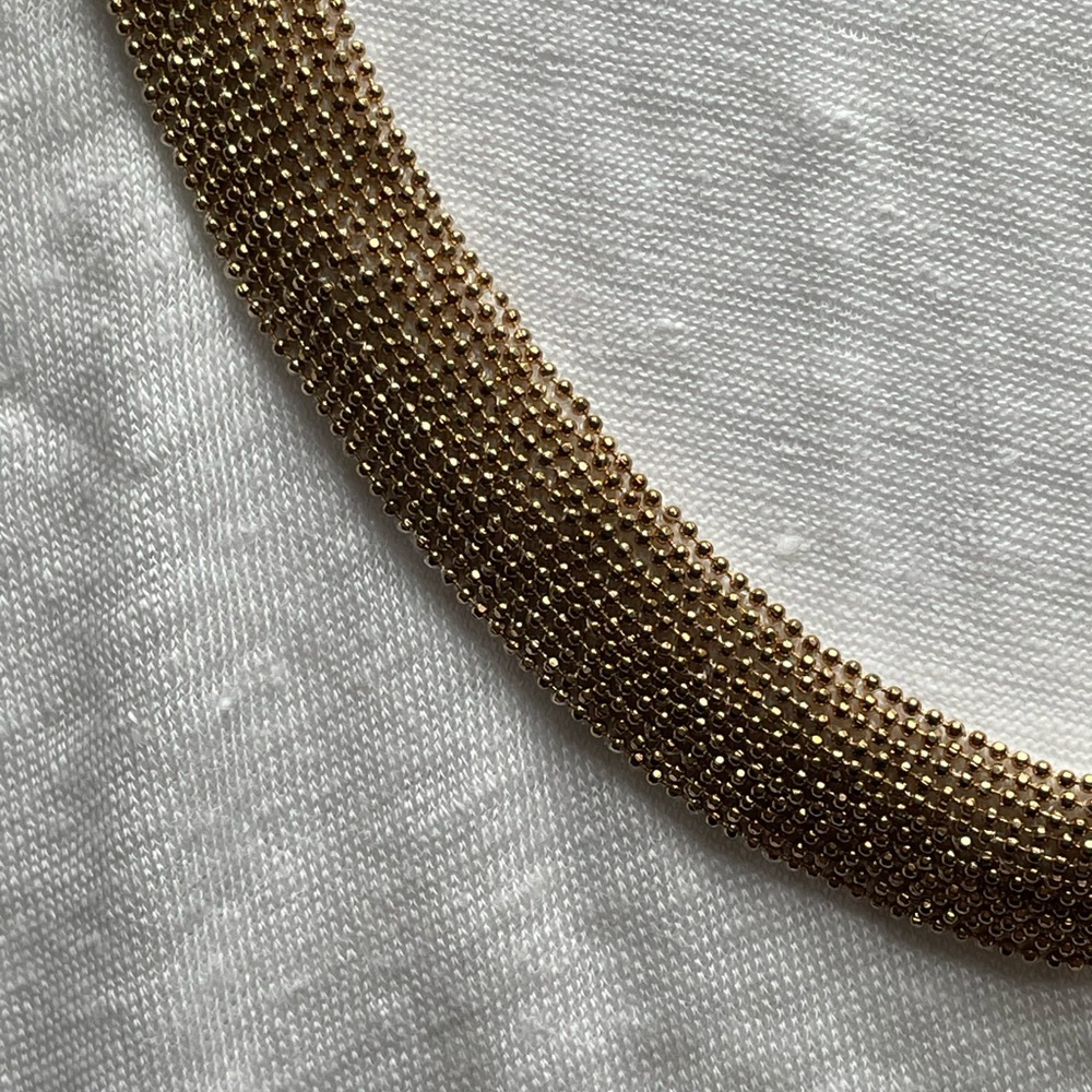 J. CREW White Linen Semi Sheer w/ Metallic Beaded Neckline Short Sleeve, size M - Picture 3 of 9
